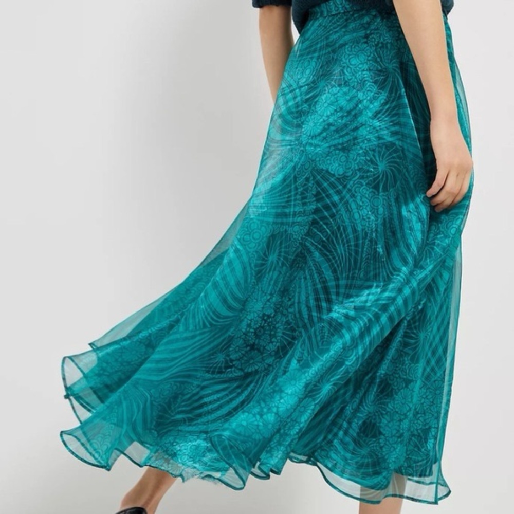 Maeve Anthropologie Emerald Green Winnie Organza Long Maxi Skirt